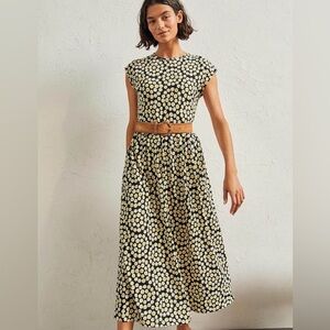 ▫️NWT Boden Easy T-Shirt Midi Dress Black Daisy Ditsy Swirl Sun Dress Print